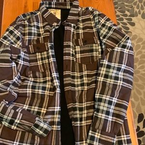 Mens button up fleece lined flannel shirt